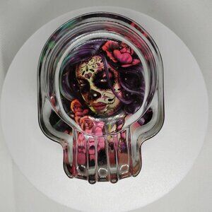 Sugar Skull Dia De Los Muertos Glass Ash Tray